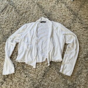 Cut Loose White Cotton Linen Slub Knit Open Front Cropped Cardigan Shrug Mens M